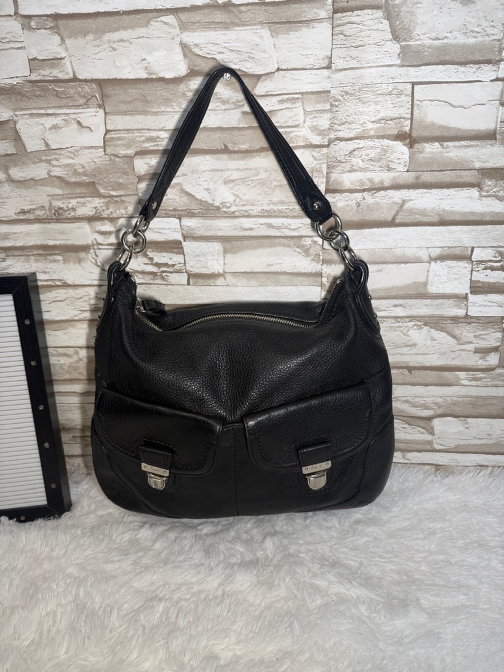 COACH Poppy Avery Pebbled Black Leather Boho Shoulder Bag